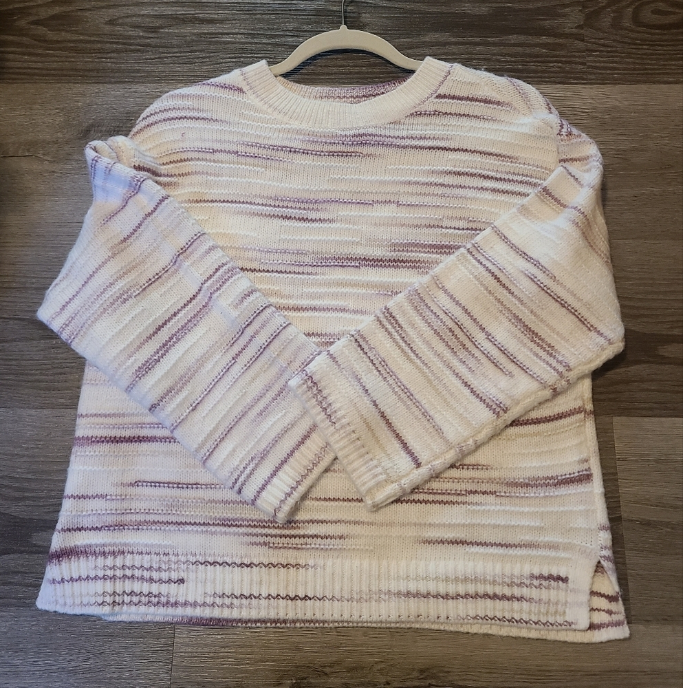 Striped Cream and Purple Women's Sweater Size Petite Small